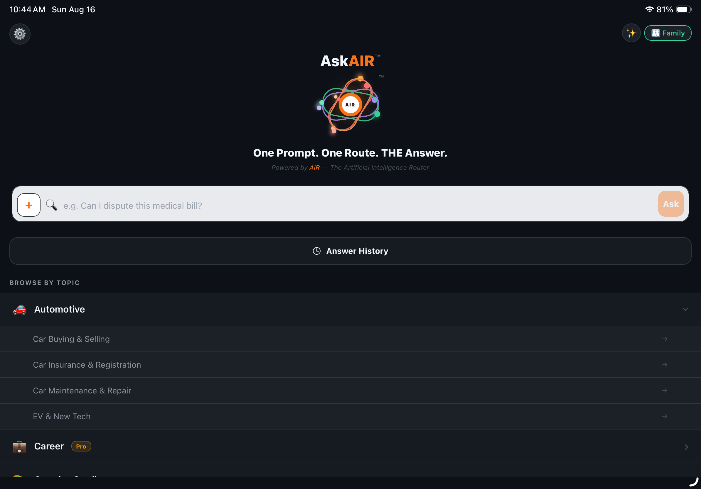 AskAIR category browsing