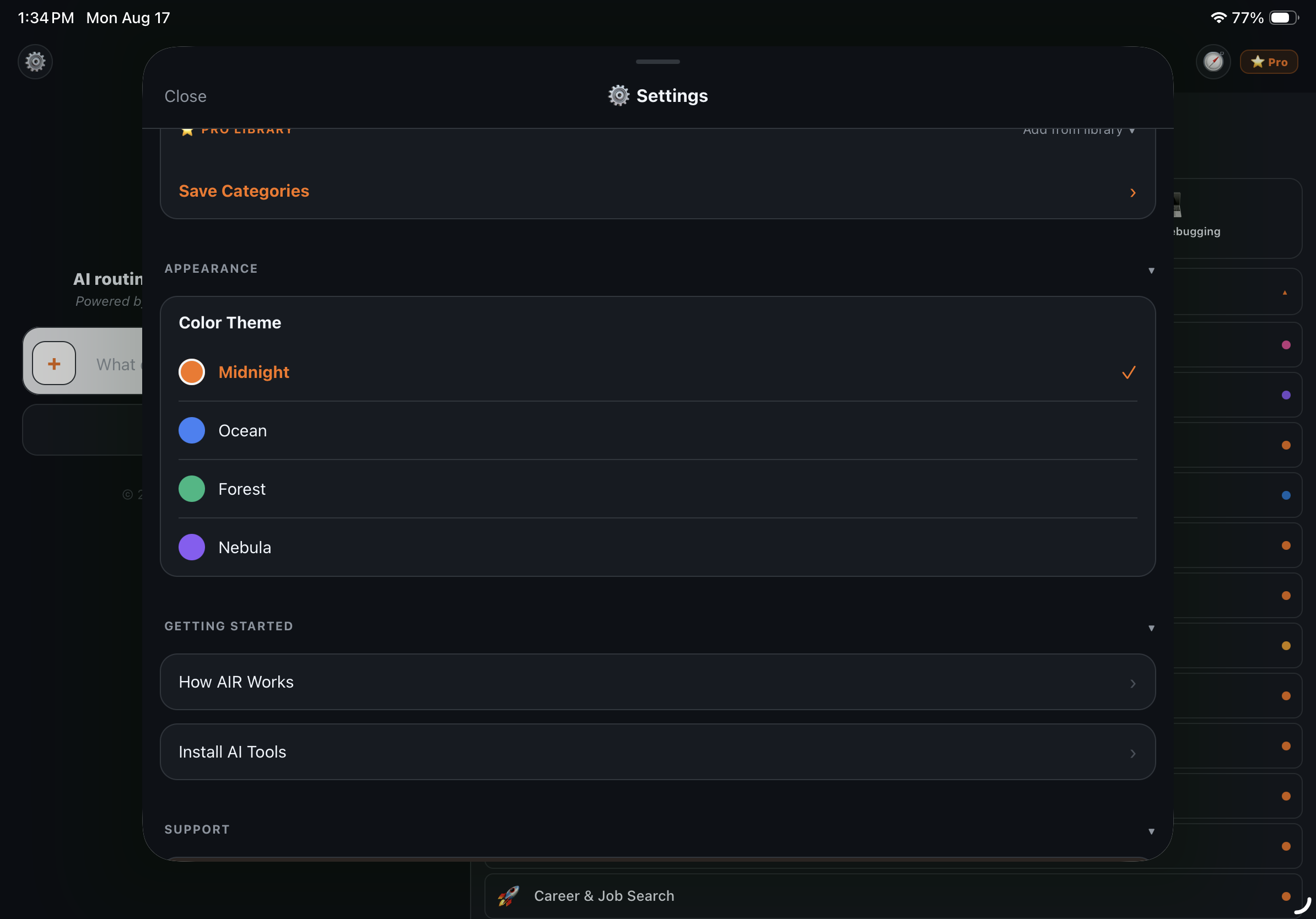 DashboardAIR color theme options
