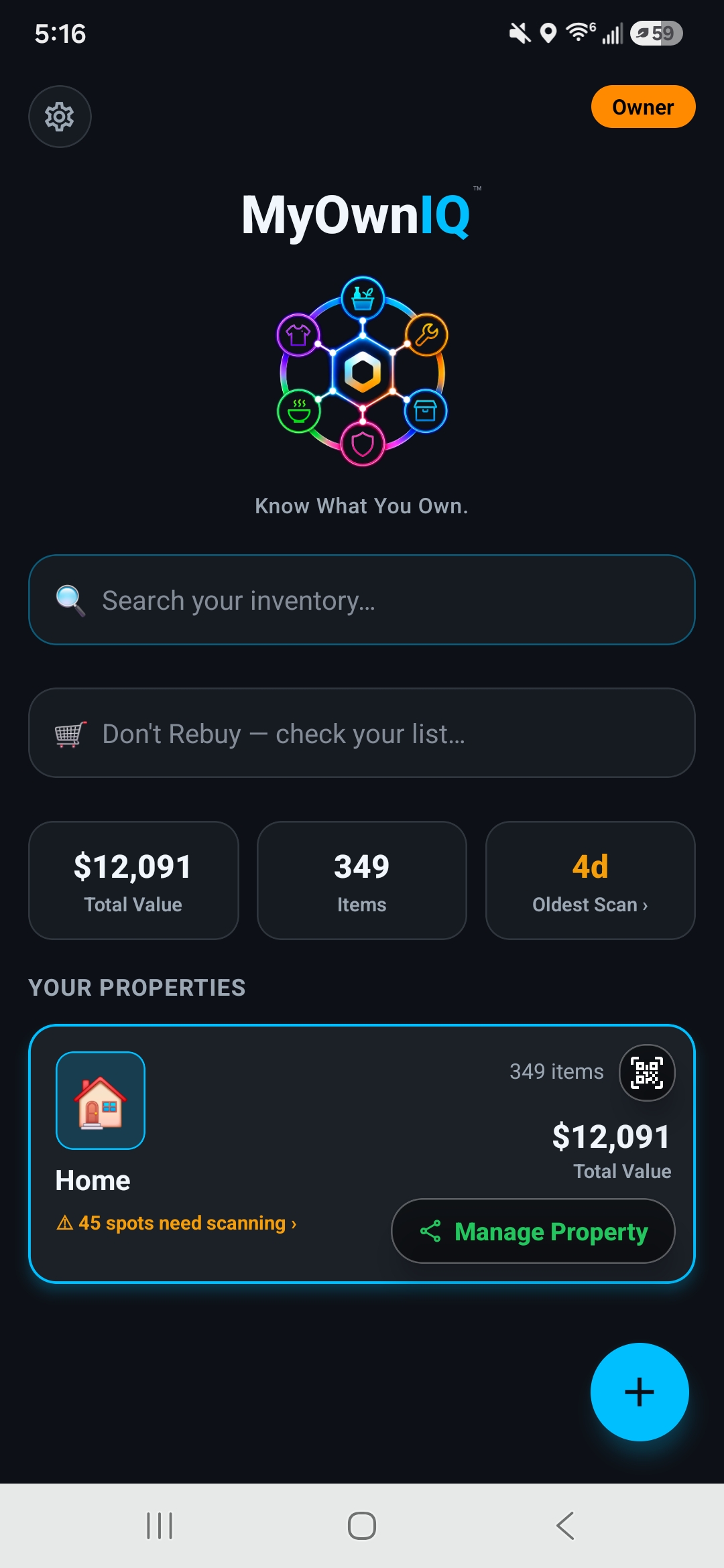 MyOwnIQ home dashboard